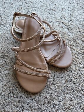 Women's Strappy Rhinestone Flat Sandals - Nude